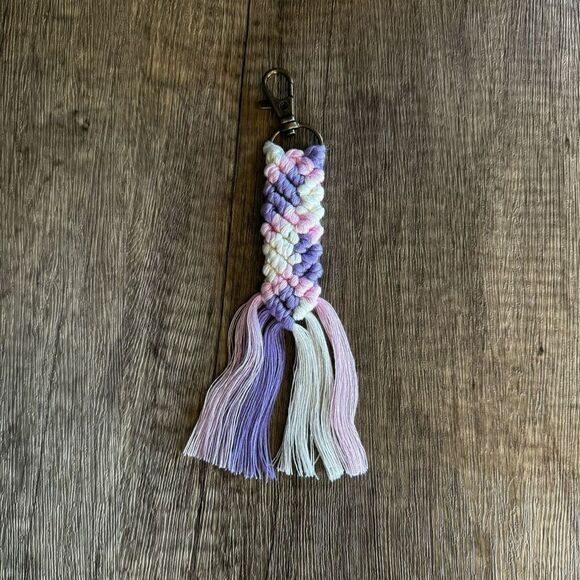 Pink Purple Macrame Keychain Purse Charm Key Chain  NEW FAST SHIP - Picture 1 of 5